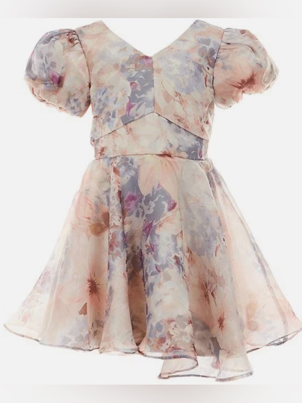 Rare Editions Floral Organza Puff Sleeve Dress